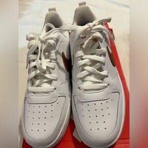 Nike Court Borough Low 2 White Sneakers with Bronze Swoosh